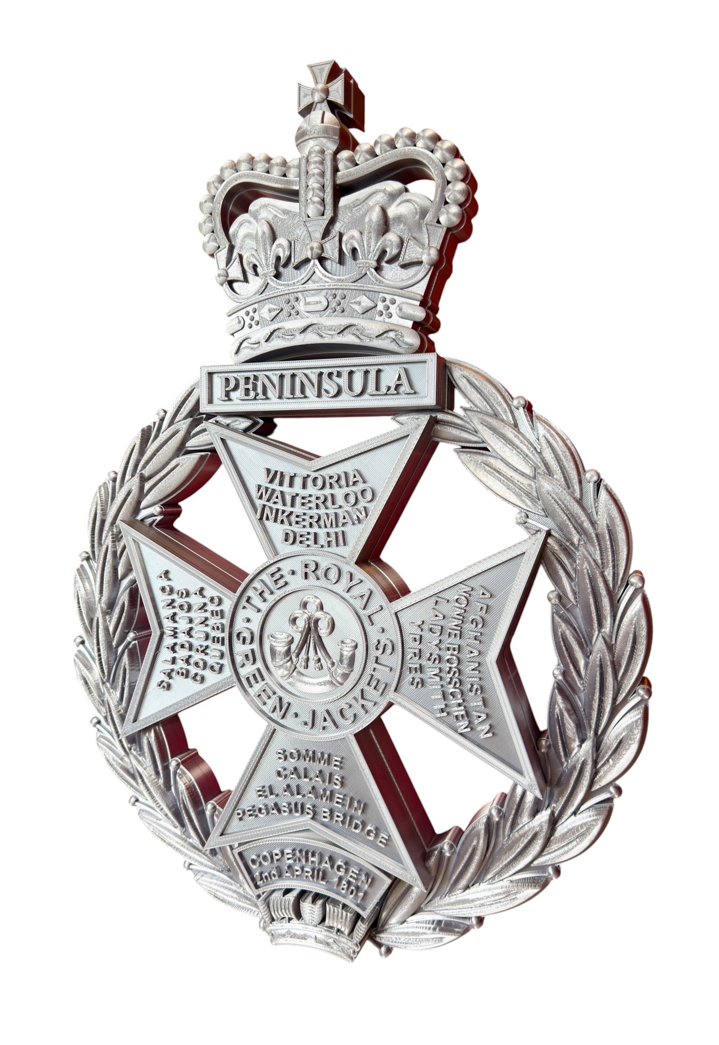 Royal Green Jackets 3D Printed Cap Badge Silver XL - Precision Military Emblems