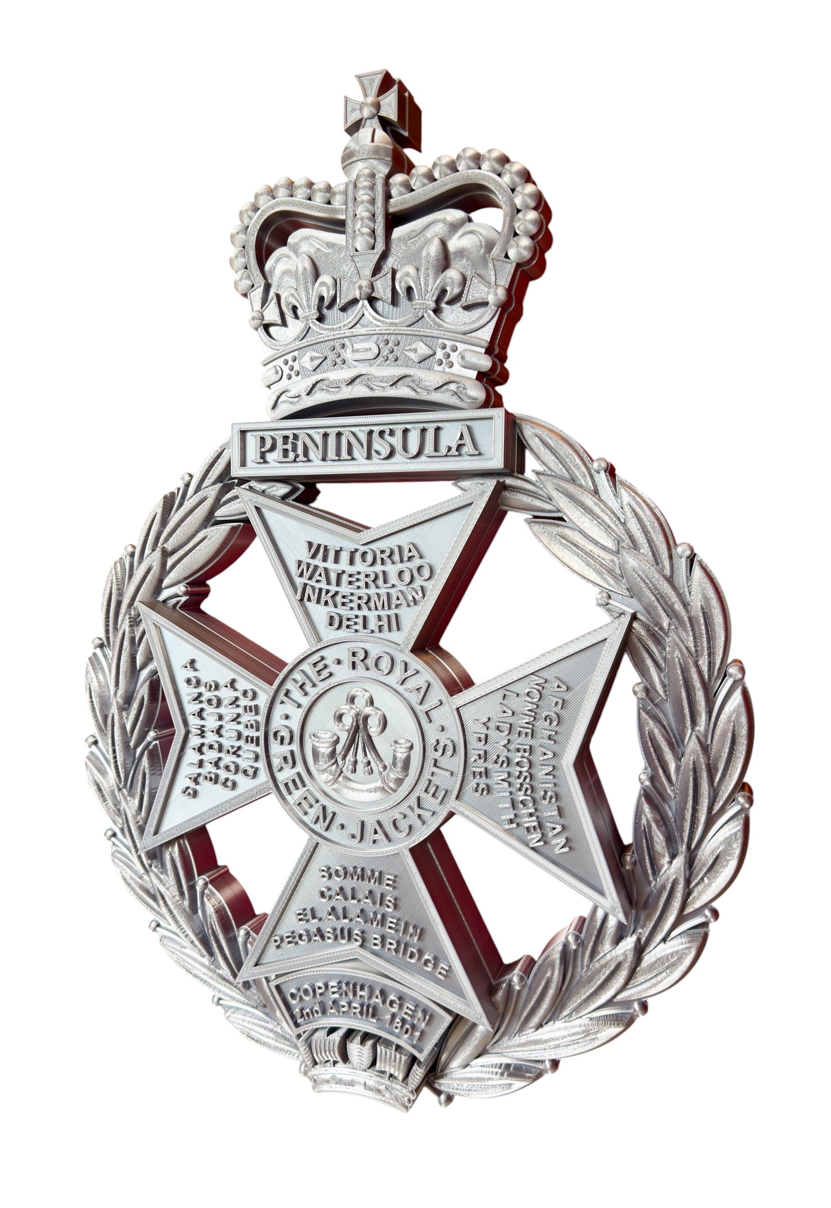 Royal Green Jackets 3D Printed Cap Badge Silver XL - Precision Military Emblems