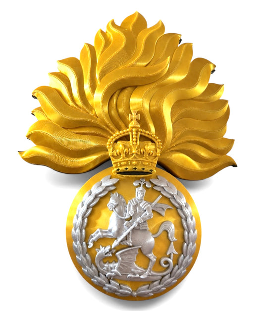 Royal Regiment of Fusiliers 3D Printed Cap Badge Grenade - King's Crown - Precision Military Emblems 