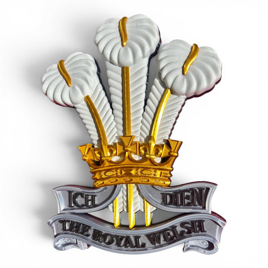 The Royal Welsh Silver, Gold &amp; White Cap Badge - Precision Military Emblems