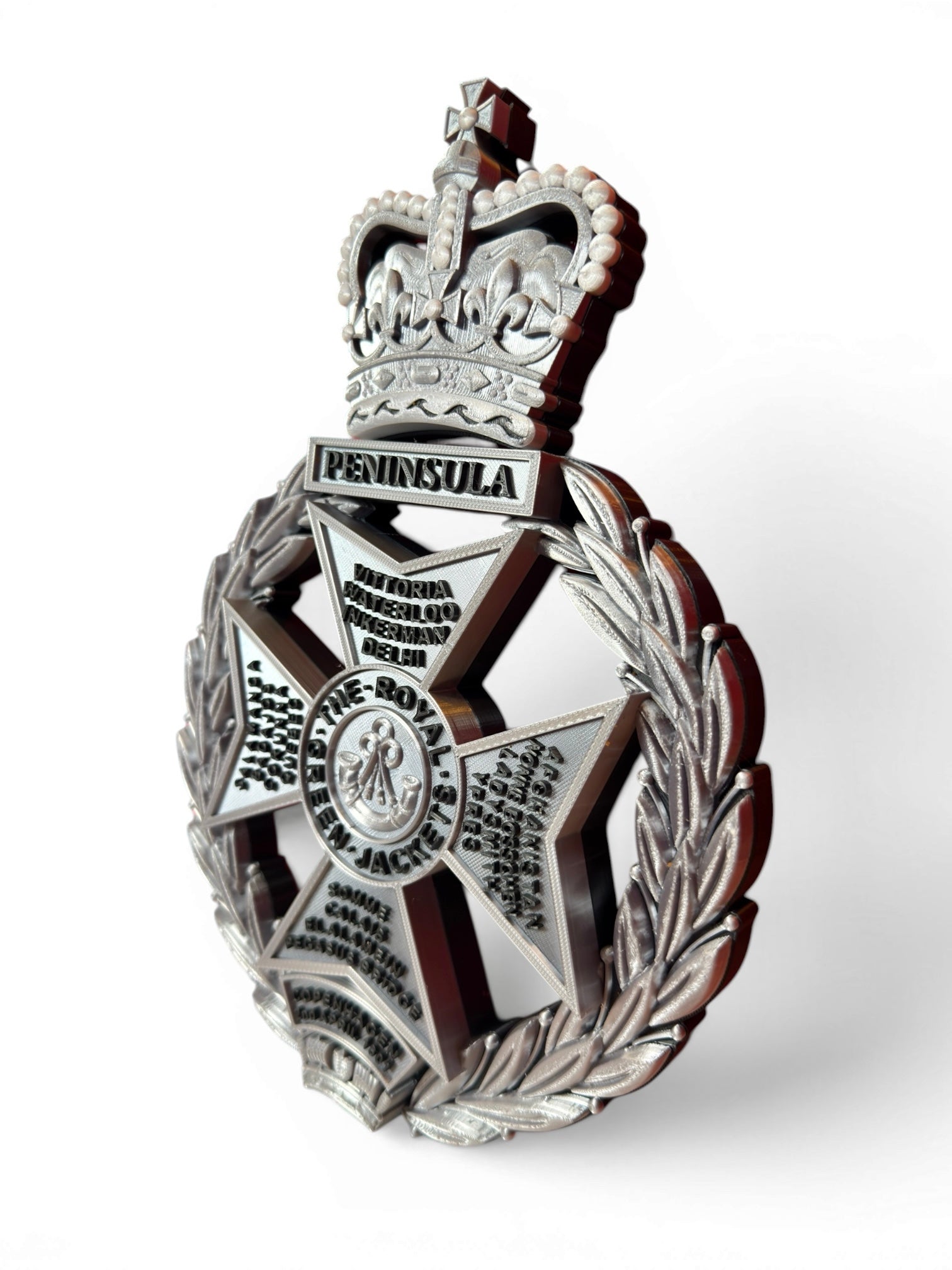 Royal Green Jackets 3D Printed Cap Badge Silver and Black - Precision Military Emblems