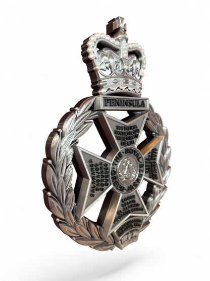 Royal Green Jackets 3D Printed Cap Badge Silver and Black - Precision Military Emblems