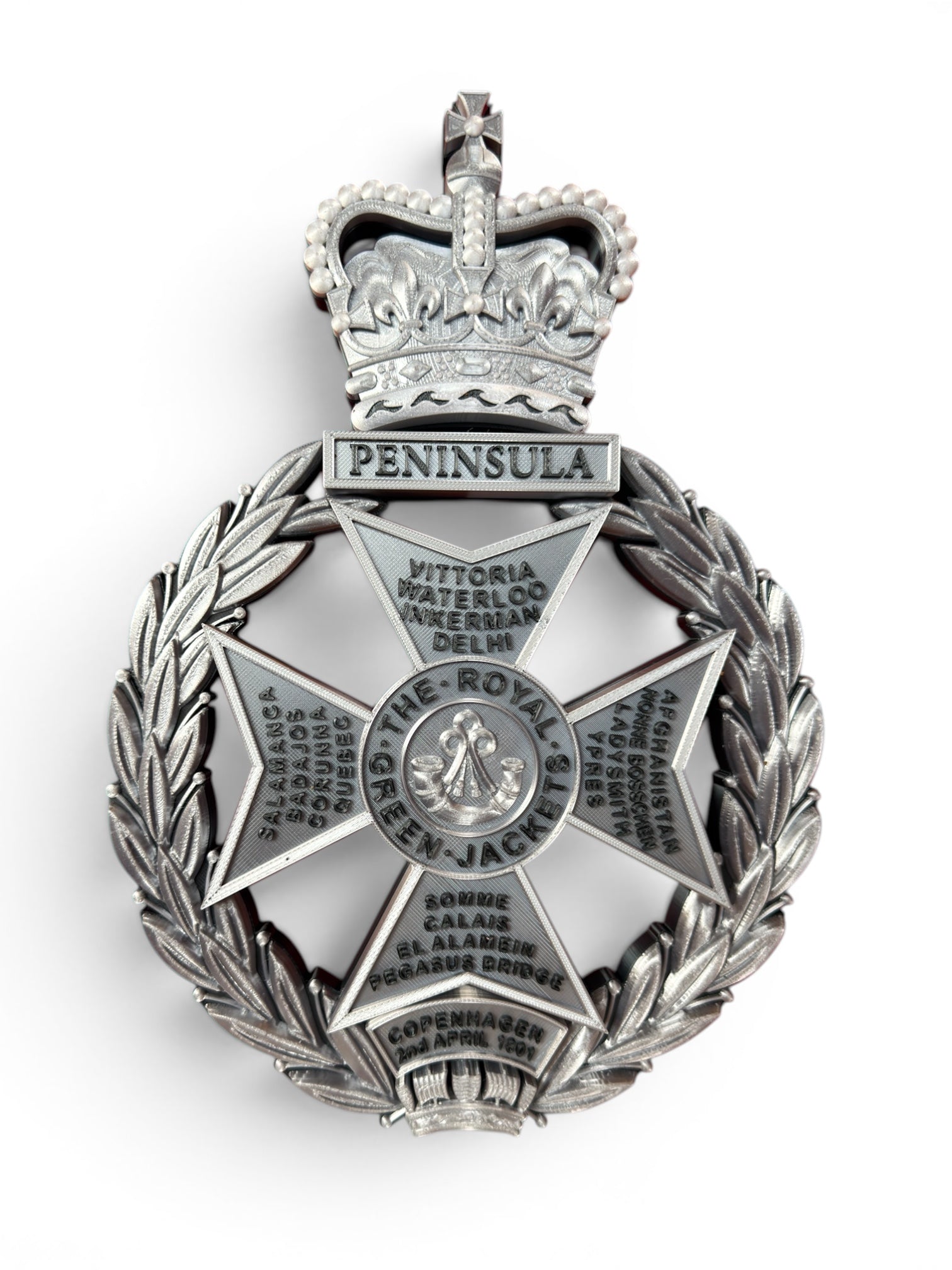 Royal Green Jackets 3D Printed Cap Badge Silver and Black - Precision Military Emblems