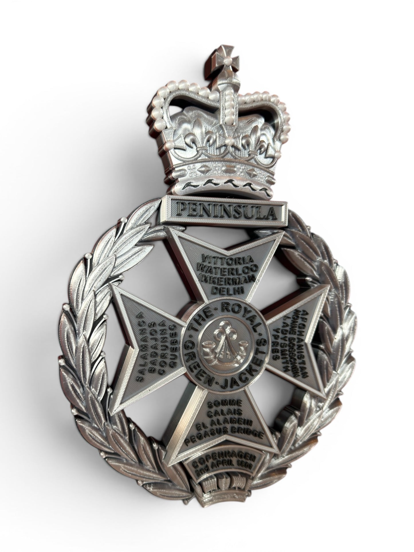 Royal Green Jackets 3D Printed Cap Badge Silver and Black - Precision Military Emblems