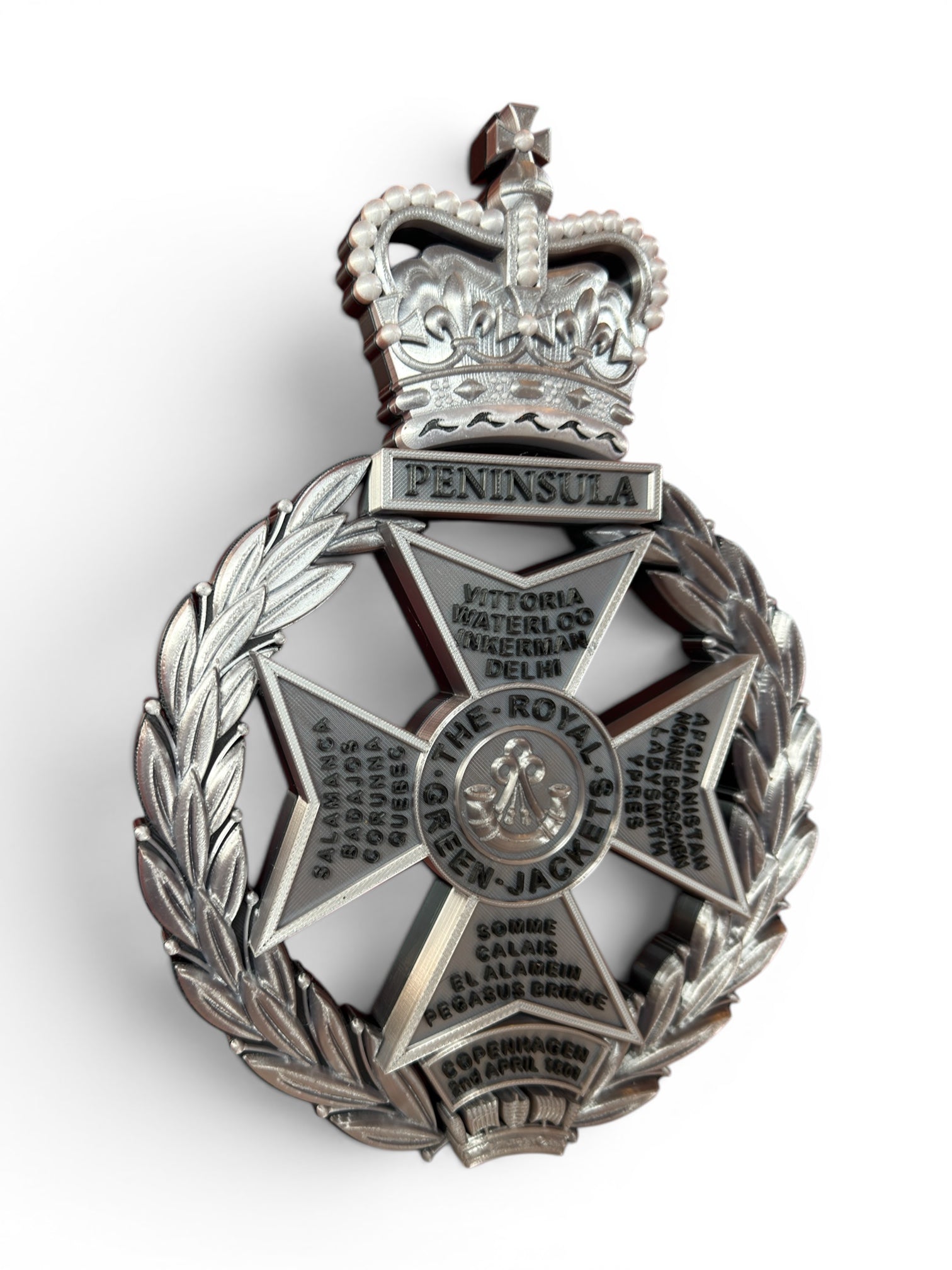 Royal Green Jackets 3D Printed Cap Badge Silver and Black - Precision Military Emblems