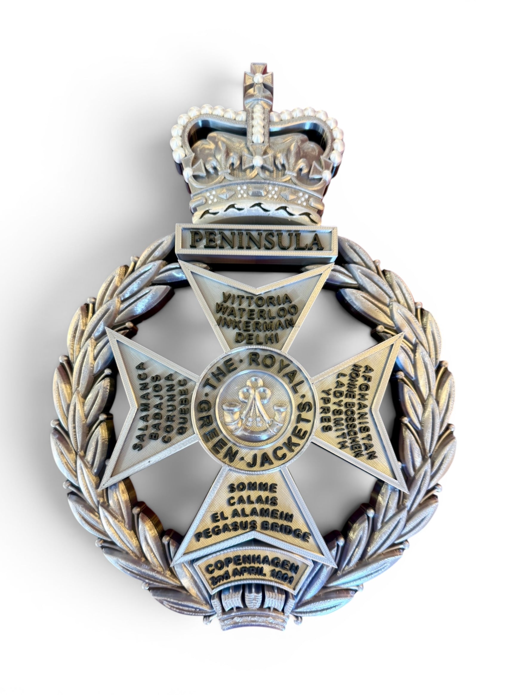 Royal Green Jackets 3D Printed Cap Badge Silver and Black - Precision Military Emblems