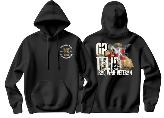 OP Telic Iraq War Zone Veteran Double Side Printed Hoodie - Precision Military Emblems