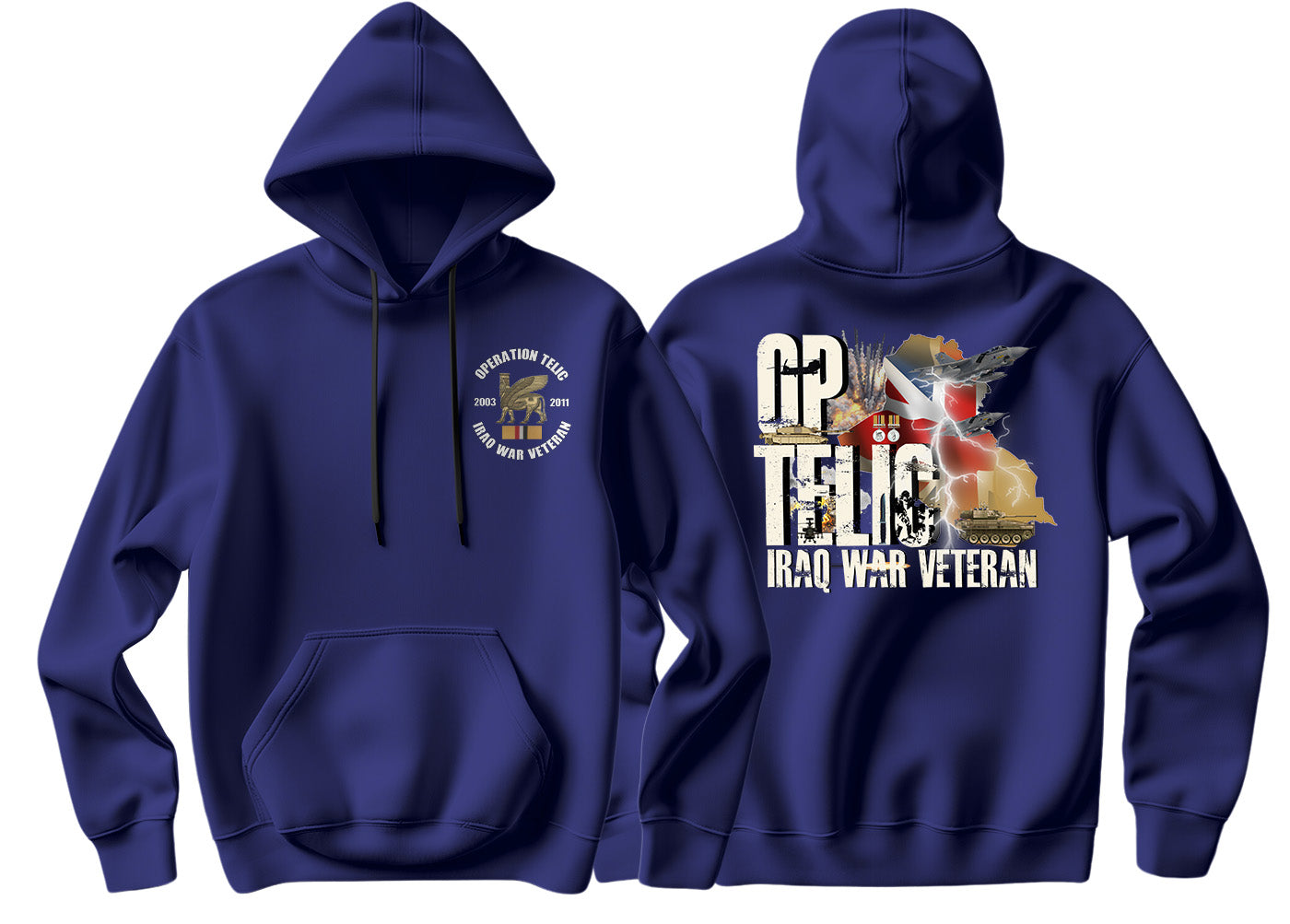 OP Telic Iraq War Zone Veteran Double Side Printed Hoodie - Precision Military Emblems