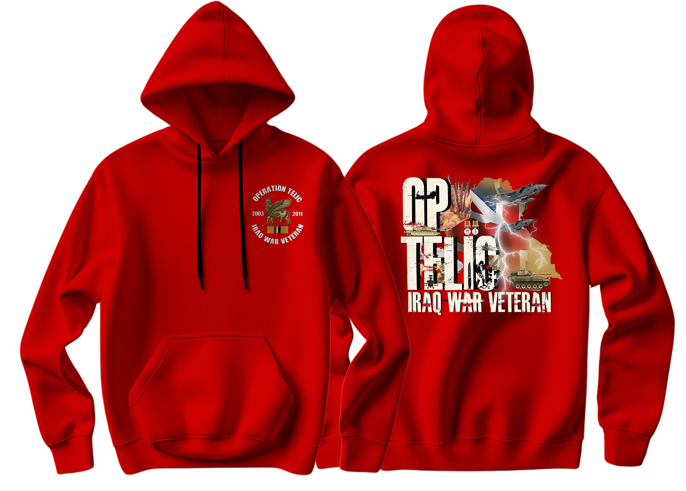 OP Telic Iraq War Zone Veteran Double Side Printed Hoodie - Precision Military Emblems