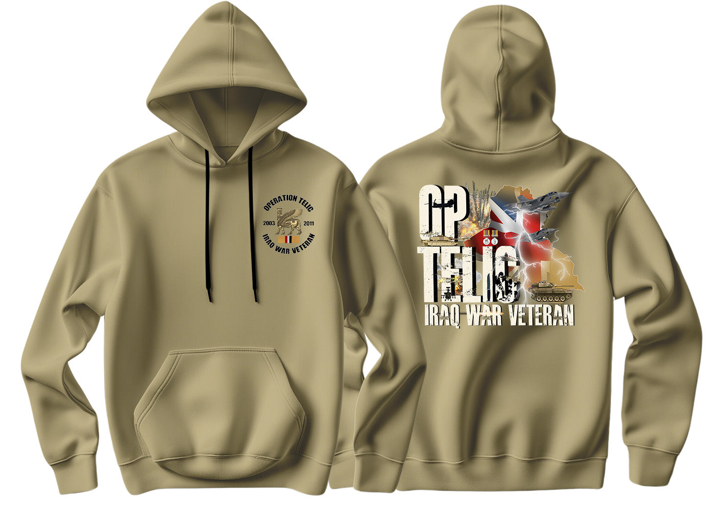 OP Telic Iraq War Zone Veteran Double Side Printed Hoodie - Precision Military Emblems